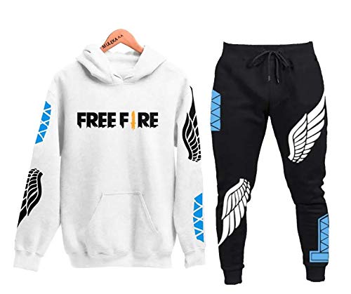 Conjunto Moletom Blusa Branca e Calça Preta Free Fire Angelical Tamanho: 12; Cor: Branco, Preto