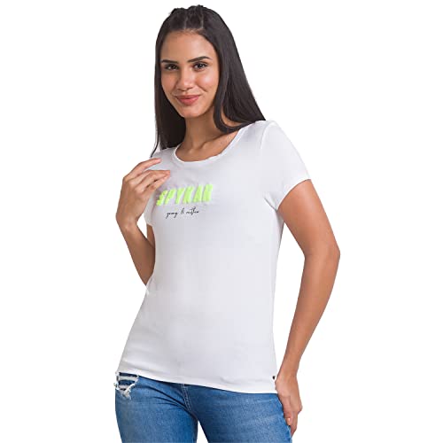 Image of Spykar Women's Cotton Printed Slim Fit T-Shirt