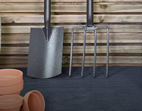 PaMeer 2-Pcs Spade And Fork Set For Gardening, Carbon Steel Gardening Spade & Border Fork, Ergonomic Design Digging Spade and 4 Tines Garden Fork Heavy Duty_ Grey_ 102x 18Cm