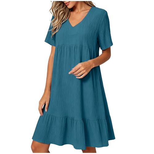 Vestido Verano Mujer Cuello En V Cintura Alta Suelto Suave Transpirable Ligero Trabajo Vacaciones Diario
