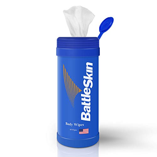 Battleskin Body Wipes for Women/Men Hand Wipes Help Yeast Infections, Jock Itch, Ringworm. No Rinse Bathing Gym Wipes for Workouts Camping Gym and Hiking to Give Cleaning, Conditioning& Soothing