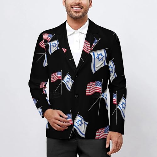 Israel USA American Flag Mens Blazer Two Button Sport Coat Lightweight Suit Jacket for Travel Business Wedding2