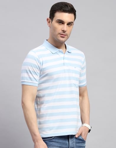 Image of Monte Carlo Mens Striped Polo Collar Half Sleeve Cotton Blend Casual T-Shirt (224064107)