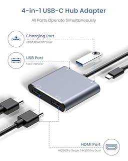 BAOZEE USB C to Dual HDMI Adapter, 4K@60Hz HDMI Splitter for Dual Monitors Extended Display, 100W PD Charging, USB-A Port, Windows Supports Multi-Monitor with 3 Screens, macOS Limited to Mirror Mode