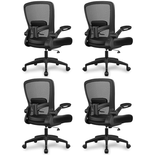 Image of FelixKing Office Chair, Ergonomic Desk Chair Breathable Mesh Chairs Adjustable High Back Lumbar Support Flip-up Armrests, Executive Rolling Swivel Comfy Computer Chairs Home Office Black, Pack of 4