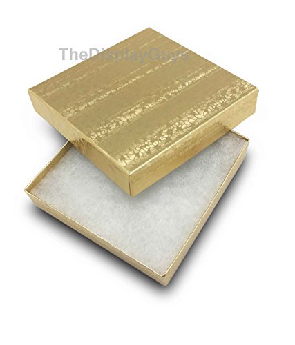 TheDisplayGuys 25-Pack #33 Cotton Filled Cardboard Paper Jewelry Box Gift Case - Gold Foil (3 1/2" x 3 1/2" x 1") - Image 3