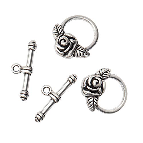 PH PandaHall 20 Sets Tibetan Style Rose IQ Toggle Clasps for Valentine's Jewelry Making Antique Silver