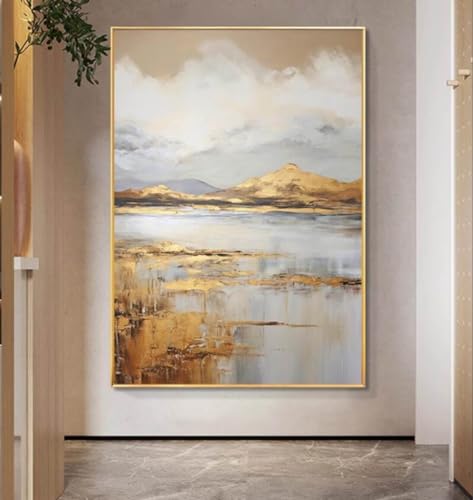 Peinture à l'huile texturée grand format tableau feuille d'or moderne