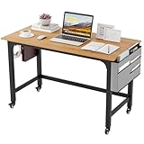Tangkula 48" Mobile Computer Desk with Storage Bag & 2 Hanging Hooks, Rolling Home Office Writing Study Desk, Rolling PC Workstation with Lockable Universal Casters for Study Room, Bedroom