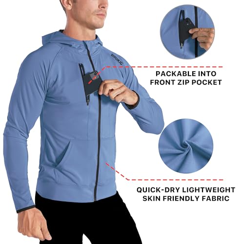 Image of BROKIG Mens Windbreak Running Jacket Zip Up Hoodie | Lightweight,Zip Pocket,Workout,Gym,Athletic,Track,Golf,Cycling,Full Zip Hoodie Jackets,Windbreaker,Jogging Sweatshirts
