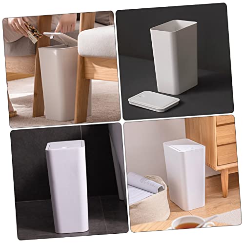 Caneca de basura pequeña rectangular con tapa blanca miniatura 3