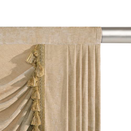 Cenefa para ventanas de chenilla cortina corta beige con borlas de 200cm 6