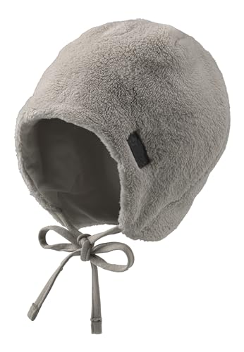 Sterntaler Mütze aus Teddyflausch – Unisex Babymütze mit angeschnittenen Ohrenklappen und Bindeband – warme Beanie, gefüttert mit Baumwollfleece – Erstlingsmütze – hellgrau, 41