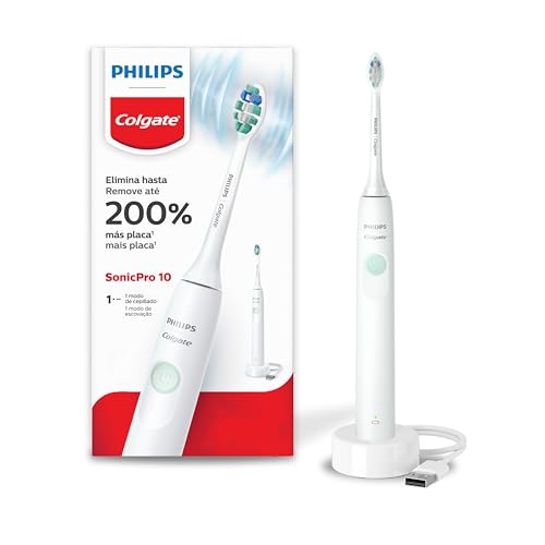 Philips Colgate Escova De Dente Elétrica SonicPro 10, Remove 200% Mais Placa, Tecnologia Sônica, Temporizador Inteligente, À Prova D'água, Recarregável, Bivolt