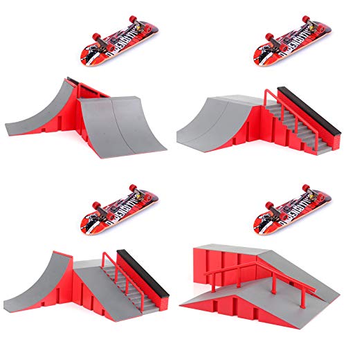 Finger Skate Park Kit Ramp Part with 1 Finger Skateboard Mini Scooter Scene Prop