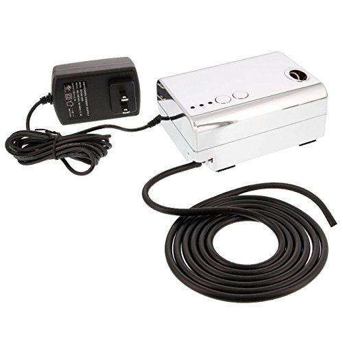 Super Quiet Mini Airbrush Compressor 3 Airflow Control Settings, 6' Push on Rubber Airbrush Hose, Operates at 12V DC with a 110V AC plug in Adapter