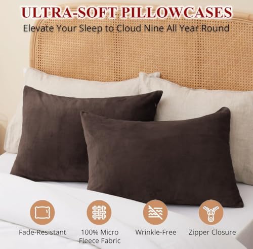 Image of Sands Premium Ultra Soft Woollen Pillow Cover Set of 2 for Winter with Zipper Closure, Cozy Pillow Case Perfect for Warmth, Flannel Warm Pillowcases, King size-18X28 Inches (Chocolate)