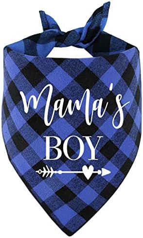NTKIO Funny Blue Plaid Cotton Mama's Boy Pet Dog Bandana, Pet Dog Gender Reveal Photo Prop Triangle Bibs Accessories for Birthday Wedding Party Pet Dog Lovers Gift