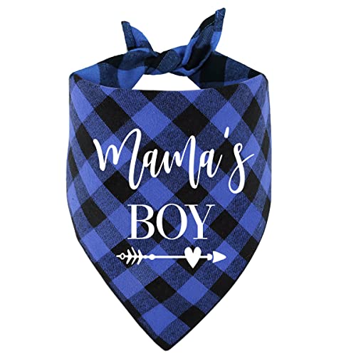 Ntkio Funny Blue Plaid Cotton Mama's Boy Pet Dog Bandana, Pet Dog Gender Reveal Photo Prop Triangle Bibs Accessories For Birthday Wedding Party Pet Dog Lovers Gift #TOP3