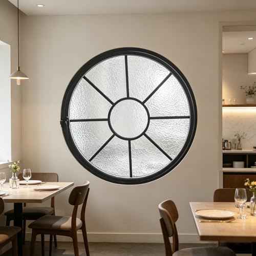 Image of Round Rotating Aluminum Glass Window, Porthole Tempered Glass Window with Privacy Protection, Adjustable Ventilation and Swivel Locking for Bedroom, Living Room & Shop(Black,Aluminum Alloy,D23.6in)