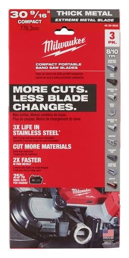 Milwaukee Extreme Thick Metal Compact Bandsaw Blade Set, 8/10 TPI x 776 mm Size (3 Pieces)