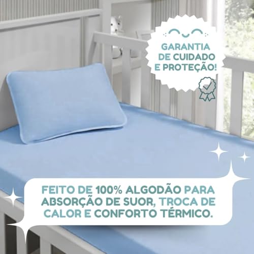 3 Lençol Berço Americano Bebe 100% Algodão Malha C/Elastico (azul/bege/branco)