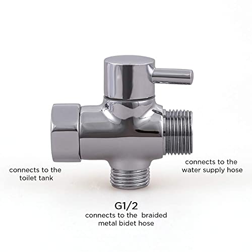 Jomoo Metal T-Adapter Valve With Shut-Off Diverter Valve, 7/8 And G1/2 3-Way Shower Diverter Valve, For Handheld Bidet Spray For Toilet In Bathroom, Chrome-Plated #TOP2