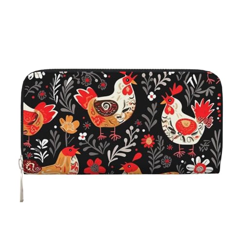Pu Leather Wallet For Women Girl, Zip Around Credit Card Holder Cute Rooster Chickens Long Wallet Clutch Purse Waterproof Travel Handbag