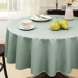 FIBORIA Wachstuchtischdecke rund 100 cm Kleine Mitteldecke fruhling mit Saum Leinenoptik Grün Outdoor Tischdecke wetterfest wasserdicht Table Cloth für Frühling,Sommer,Draußen,Balkon,Garten,Terrasse