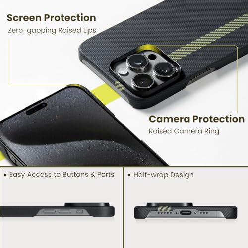 pitaka Case for iPhone 15 Pro Compatible with MagSafe, Slim & Light iPhone 15 Pro Case 6.1-inch with a Case-Less Touch Feeling, 600D Aramid Fiber Made [MagEZ Case 5 - Break The Line]