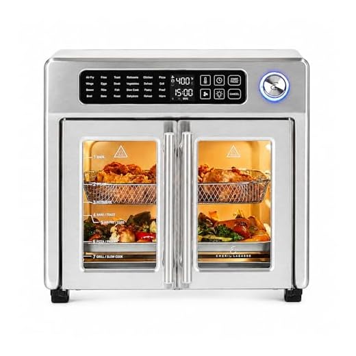 Emeril Lagasse Extra Large French Door Air Fryer Toaster Oven Combo, 24 Cooking Functions and Digital Controls, 7 Accessories Included, Stainless Steel Finish, 26QT Capacity