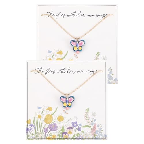 JOINPAYA Collar de 2 Piezas Colgantes de Mariposas de Cerámica Pintadas a Mano Collares para Mujer Colores Variados Accesorios Ideales para Uso Diario y Ocasiones Obsequios