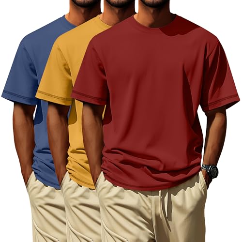 Image of Neer 3 Pack Big and Tall T-Shirts for Men L-7xl Tops | Large Casual Stretch Workout Tees, Short Sleeve Crewneck Oversized Shirts, Classic Summer Outfits, Comfy Basic Loose Clothes