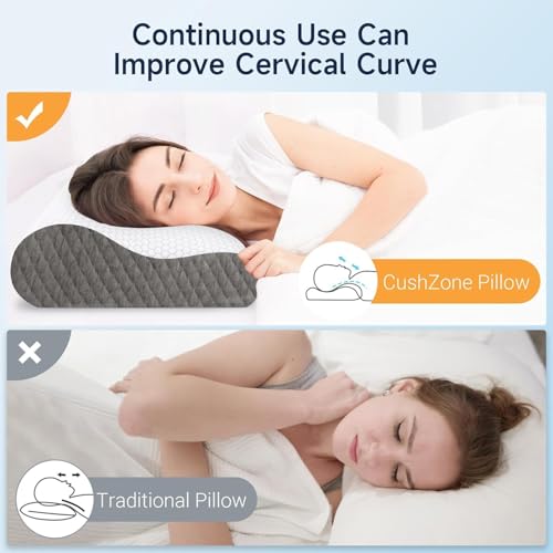 Image of Memory Foam Pillow, Contour Cervical Orthopedic Memory Foam Pillows Supports Neck Pain and Shoulder Pain for Sleeping, Ergonomic Cervical Pillow Neck Support Pillow for Side Back (Dani Dark Grey)
