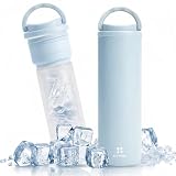 konciwa【指1本でキャリー Series LITE】氷嚢 魔法瓶 ミニアイスパック 200g超軽量 304ステンレス製 真空断熱構造 長時間保冷 氷嚢ボトル 氷のう 持ち運びやすい 結露しにくい 水漏れ防止 繰り返し使える ゴルフ 屋外作業 通勤 通学 熱中症対策 暑さ対策グッズ（ライトブルー）