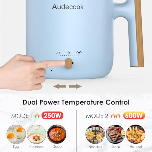 Audecook Hot Pot Electric with Steamer, 1.8L Portable Mini Travel Cooker, Multifunctional Non-Stick Electric Skillet for Stir Fry/Stew/Steam, Perfect for Ramen Noodles/Pasta/Egg/Soup/Oatmeal(Blue) — view 3