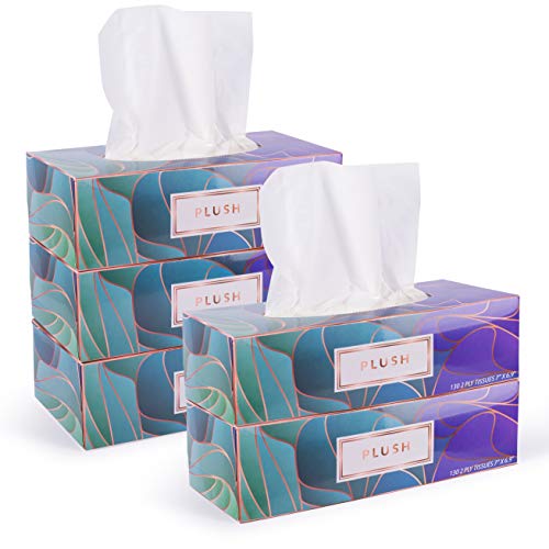 Plush Facial Tissues 130 Per Box Size 7" X 6.9" 2 Ply,Soft, Smooth, Great for Bathroom, Office, Store, School,Home, Kitchen, Or in Your Car & in Every Room (Family pack Pack of 5, 650 Tissues total) Plush Facial Tissues 130 Per Box Size 7" X 6.9" 2 Ply,Soft, Smooth, Great for Bathroom, Office, Store, School,Home, Kitchen, Or in Your Car & in Every Room (Family pack Pack of 5, 650 Tissues total)