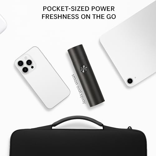 EAGLENOS Smart Electric Oral Spray, Portable Electric Breath Spray & Rechargeable Mouth Spray with 4 Pods (2 Flavors: Lychee & Cucumber), Instant Fresh Breath in 3s, Alcohol& Sugar Free (Dark Grey)