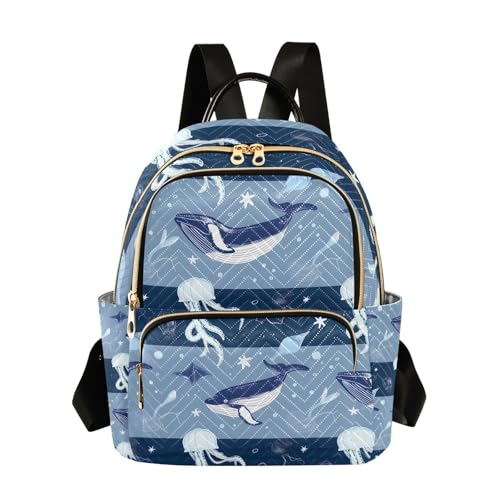 ALAZA Small Backpack Purse Jellyfish Striped Blue Ocean Map Quilted Backpack for Women Teen Girls Fashion Daypack Ladies Bookbag Travel Work Daily Rucksack
