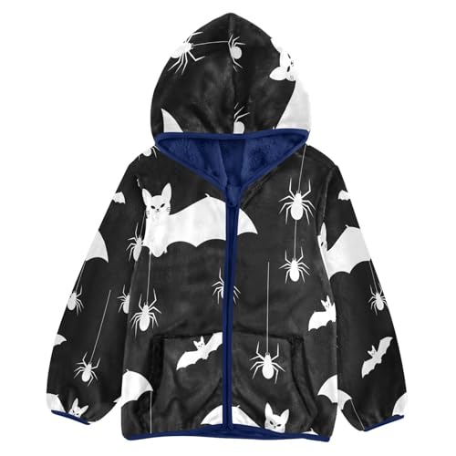 Bats Spiders and Moon Pattern Toddler Fleece Jacket Girl Boys Hooded Fleece Jacket Coat Warm Outwear Zip-up 3-10T