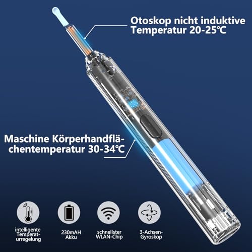 Ohrenschmalz Entferner Otoskop, VITCOCO 1920P Ohrenreiniger, IP67 Wasserdicht Ohrreiniger, Wifi Otoskop Kamera mit 6 LEDs für iPhone, iPad und Android-Smartphones, Schwarz