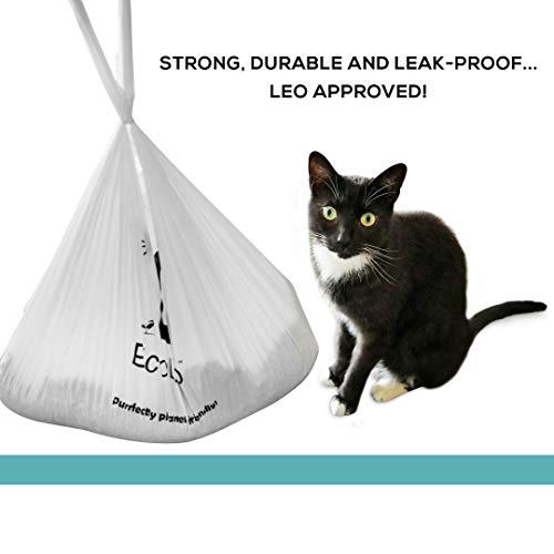 Image of Cat Litter Waste Poop Bags - XL, Cornstarch, Thick Pet /Dog Poo Bags with Easy-Tie Handles,10.5 x 18.5 inch, White, EcoLeo (Pack of 3)