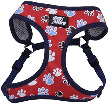 Coastal - Ribbon - Designer Wrap Adjustable Dog Harness, Red with Paws, 3/8" x 14"-16"