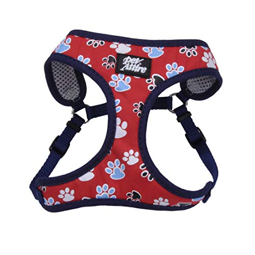 Coastal - Ribbon - Designer Wrap Adjustable Dog Harness, Red With Paws, 3/8" X 14"-16" #TOP29