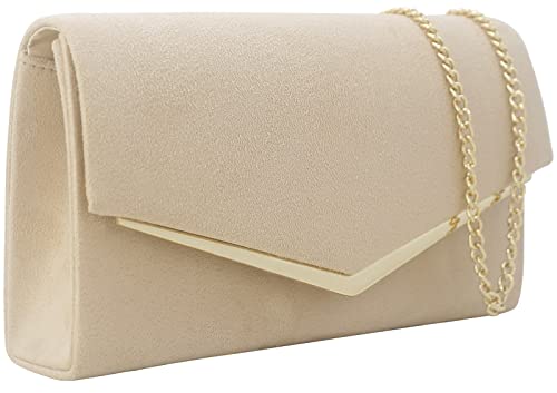 Mojisolo Faux Suede Women's Evening Clutch Bags For Formal Cocktail Prom Wedding Party Velvet Foldover Purse Nude #TOP2