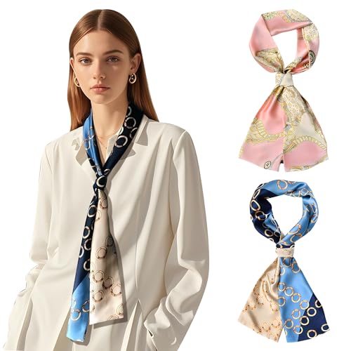 Like Silk Neck Head Scarf for Women, Fashion Printed Neck Wrap, Hair Tie and Handbag Accessory, 5.5 x 59 Inch