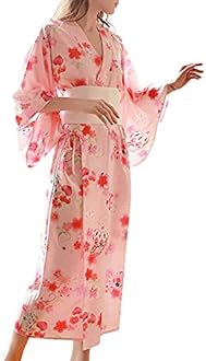 HongH Women's Floral Print Traditional Japanese Kimono Goldfish Obi Belt Blossom Robe Costume Set