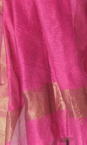 Image of YOUTHQUAKE Women's Chanderi Plain Silk Dupatta with Golden Border & Tassels