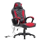 HOMCOM Massage Computer Gaming Chair Racing Style Ergonomic Heated Desk Chair Swivel Rolling Chair, 6 Vibrating Point, Headrest, and Adjustable Height, Red/Black