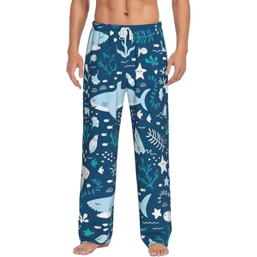 Pantalon de pyjama bleu à imprimé poisson pour homme en flanelle de coton doux